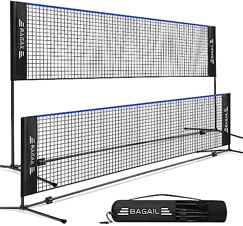 BAGAIL Red de Bádminton Plegable Hecha de Nailon con Soporte de Altura Regulable y Bolsa de Transporte, Fácil de Montar y Desmontar, Jugar al Tenis, Bádminton o Voleibol