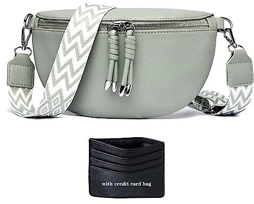 YISUOHOOM riñonera Mujer Gris Verde Cuero Bolso Bandolera Bolsa Mujer Moda Bolso movil con Ranura para Tarjeta de crédito