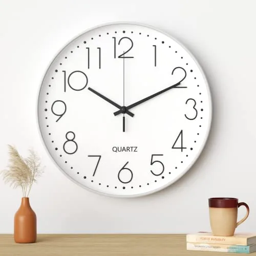 Mesybveo Reloj de Pared, 30CM Movimiento de Cuarzo silencioso, diseño Minimalista Moderno Negro, Reloj de Pared silencioso para Cocina, Oficina, Sala de Estar(Blancos)