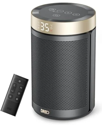 DREO Calefactor Cerámico de Bajo Consumo, Portátil con Termostato, Temporizador 12H, Modo Eco y Ventilador Silencioso, Calentador Eléctrico 1500W PTC Rápido y Seguro para Oficina, Dormitorio y Hogar