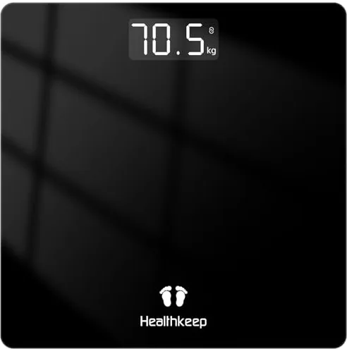 Báscula de baño digital con pantalla LED, Balanza de precisión para peso corporal, Máximo 180kg, Step-on Technology, Diseño fino, Negro