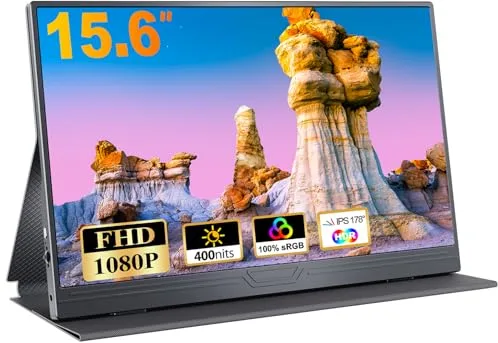 CUIUIC 15.6 Inch Portable Monitor with Full HD USB-C Display, 1920 x 1080 HDR IPS - Mini HDMI Display and Built-in Dual Speaker with Smart Cover