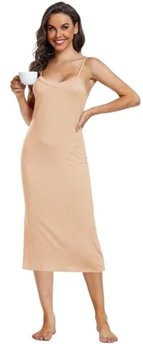 Sopesil Combinaciones para Vestidos Largo Mujeres Enaguas Enteras Camisiones Tirantes para Mujer Full Slip Modal Petticoat Strapless Slip Elegante Mini Vestido sin Mangas Sexy,Carne,M