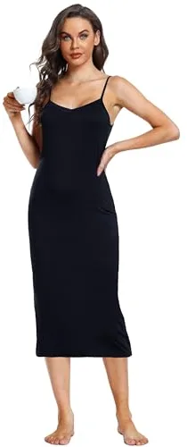 Sopesil Combinaciones para Vestidos Largo Mujeres Enaguas Enteras Camisiones Tirantes para Mujer Full Slip Modal Petticoat Strapless Slip Elegante Mini Vestido sin Mangas Sexy,Negro,L