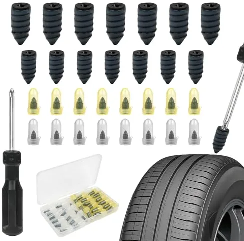 Adiwo Clavos de Reparación de Neumáticos de Goma, 30 PCS Tubeless Tire Repair Stud Kit, 2 Tamaños Tire Repair Studs with Screwdriver, Car, Motorcycle, Truck, Bike Tire Repair Kit (15S+ 15L)