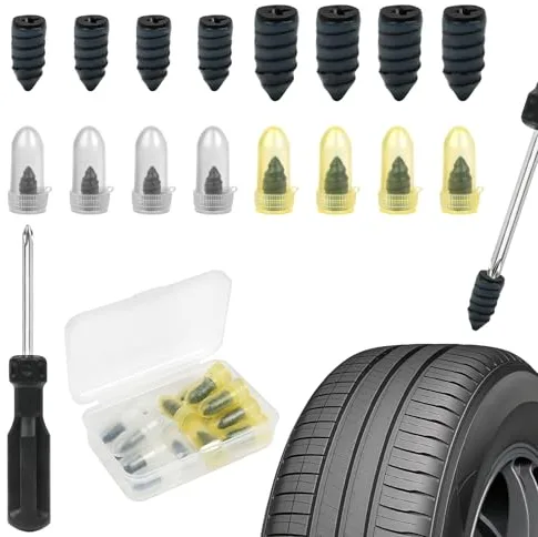 Adiwo Clavos de Reparación de Neumáticos de Goma, 16 PCS Tubeless Tire Repair Stud Kit, 2 Tamaños Tire Repair Studs with Screwdriver, Car, Motorcycle, Truck, Bike Tire Repair Kit (8S+ 8L)