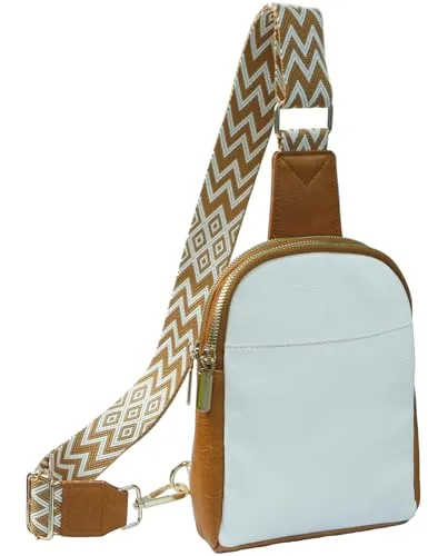 Mujer Bolsa de Pecho,Mochila Bandolera Mujeres,Impermeable Sling Bag Chest Bag Pequeña Bolso Bandolera Ligero para Ciclismo Correr Senderismo Viajes (Blanco Con Marrón Mochila Bandolera Mujeres)