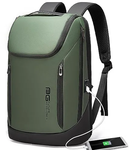 BANGE Mochila inteligente de negocios impermeable para laptop de 15.6 pulgadas con puerto de carga USB, mochila duradera de viaje, Verde (dos bolsillos), M, Negocios