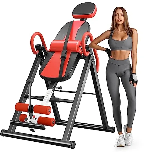 YOLEO Gravity - Mesa de inversión resistente con reposacabezas y cinturón protector ajustable para terapia de alivio del dolor (rojo 02)