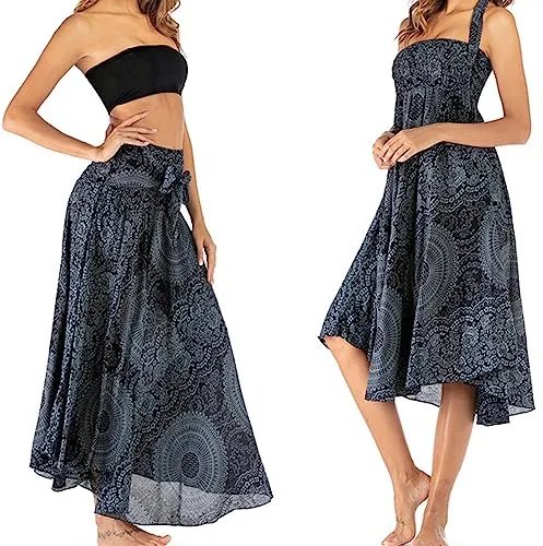 EleganteFalda Largo 2 en 1 para Mujer, Bohemias de Verano, Estilo Étnico, Bohemio Playa Maxi Falda