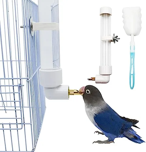 Dispensador automático de agua para loros, 1 botella de agua para pájaros con cepillo de limpieza, accesorios de jaula, fuente para periquitos, cacatúas, tortolitos, 130 ml