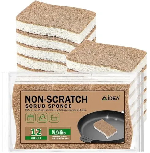 AIDEA Esponjas naturales, 12 unidades, esponjas de celulosa para platos, esponja de limpieza