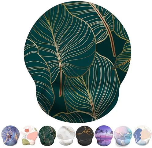 Giecy Alfombrilla Ratón Reposamuñecas,Gaming Mouse Pad Ergonómica con Apoyo de Gel,Alfombra Raton para Ordenador,reposamuñecas Raton con Base de PU Antideslizante(Plantas Tropicales)