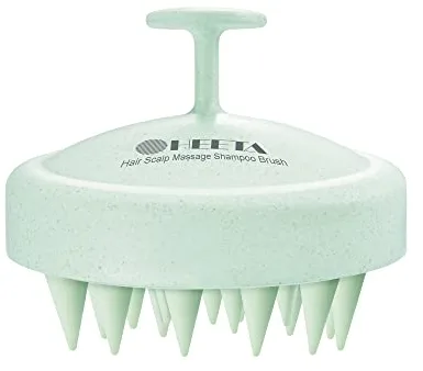HEETA Cepillo Masajeador Cuero Cabelludo, Paja Trigo y Silicona, Masajeador De Cabeza Para Crecimiento Capilar, Limpieza y Sequedad, Verde