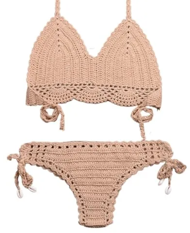 YonYeHong Bikini De Bikini para Mujeres 2 Pcs Crochet Swimsuit Halter Halter Swimwear para Beach Vacation