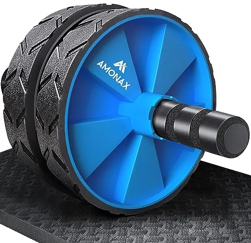 Amonax - Rodillo de rueda para abdominales con alfombrilla grande para ejercitar abdominales, doble rueda con modos de entrenamiento de fuerza dual en el gimnasio en casa (Azul)