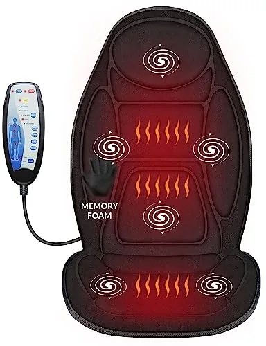 Snailax Masajeador de Asiento con Memoria de Form de Espalda con Función de Calor y Vibración, Cojín de Asiento Masajeador con 5 Modos de Masaje para la Oficina, Regalos para Hombres