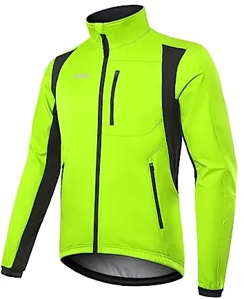 BERGRISAR Chaqueta Ciclismo Hombre Invierno Polar Termica Impermeable Cortavientos de MTB Bicicleta con 6 Bolsillos Verde L