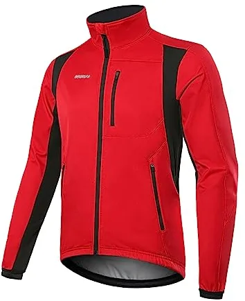 BERGRISAR Chaqueta Ciclismo Hombre Invierno Polar Termica Impermeable Cortavientos de MTB Bicicleta con 6 Bolsillos Rojo L