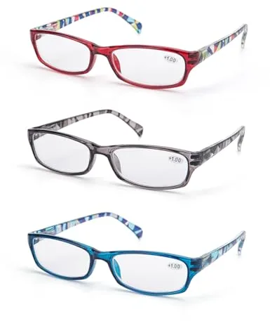 LANLANG Gafas presbicia mujer, Gafas lectura, gafas anti luz azul, filtro azul, gafas de lectura, gafas para leer, Transparente Rojo/Gris/Azul-3pcs, +2.75 dioptrías