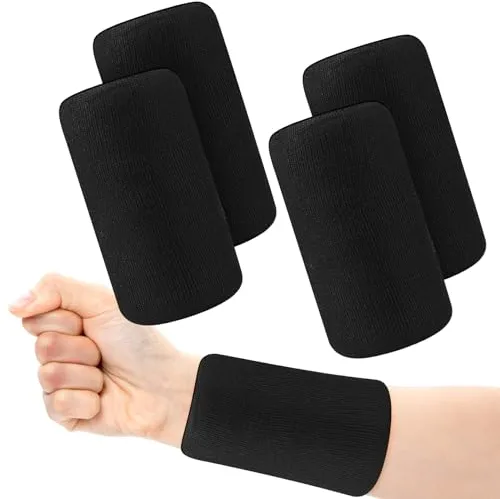 Sudadera de muñeca, 4 Piezas de Banda Elástica de Sudor, Muñequeras Deportivas, Muñequeras de Fitness para Hombres, Mujeres, Caballeros, Señoras, Fútbol, Baloncesto, Tenis, Gimnasia - Negro