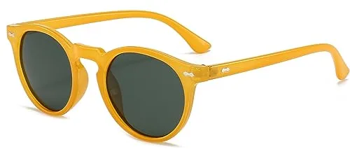 YAMEIZE Gafas de sol Polarizadas para Mujer Hombre-Redondo Vintage Retro Lentes Tintadas Clásicas Protección UV400 Unisex Gafas de Sol Amarillo Verde