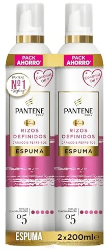 Pantene Pro-V Espuma Rizos Perfectos Nutritiva y Protectora del Calor, con Aceite de Coco, 2x200 ml
