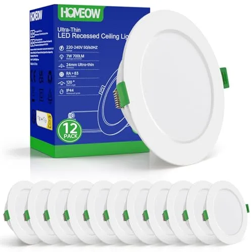 HOMEOW 12 Pack Downlight LED Techo Empotrable 7W, 230V IP44 Focos Interior Techo Empotrable, 4000K Blanco Neutro Ojos de Buey LED para Baño/Cocina, Diámetro 118mm, Φ95-110mm