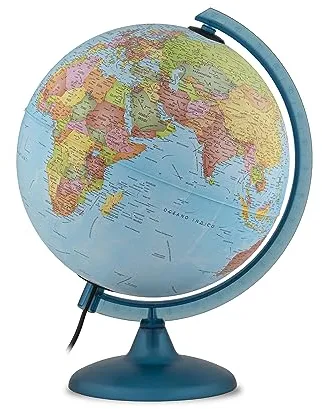 Tecnodidattica - Night&Day Globo Terráqueo para Niños y Jóvenes | Doble Función Cartografía Política y Constelaciones | Luminoso y Giratorio | Meridiano Graduado | Textos en Español | Diámetro de 25cm