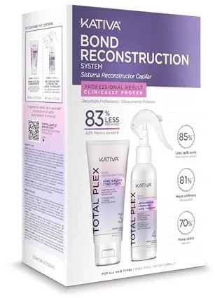 KATIVA Total Plex Bond Repair Kit, Concentrado reconstructor 70ml + Sellante reconstructor de enlaces capilares 60ml, Reconstructor capilar 10% NANO - BOND COMPLEX