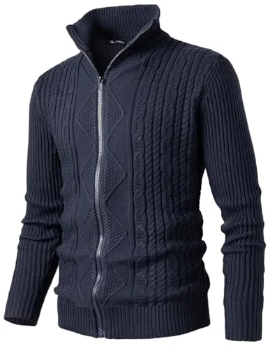 Harbrosrce Chaqueta Punto Hombre Color SóLido Cremallera Punto Cable Slim Fit JerséIs Suéter Cardigan Outwear Rebecas Tops