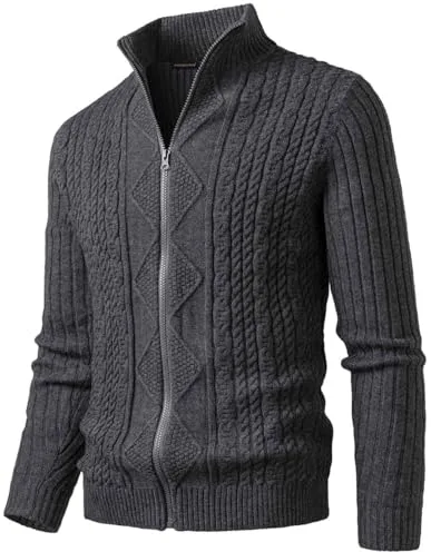 Harbrosrce Chaqueta Punto Hombre Color SóLido Cremallera Punto Cable Slim Fit JerséIs Suéter Cardigan Outwear Rebecas Tops