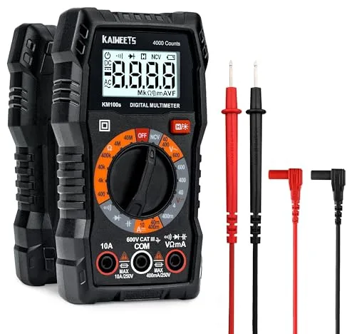KAIWEETS Multímetro Digital, Polímetro para Medición de Voltaje CA y CC, Corriente CC, Continuidad, Resistencia, Capacitancia, Diodo, NCV, Voltímetro con Fusibles Dobles - KM100s