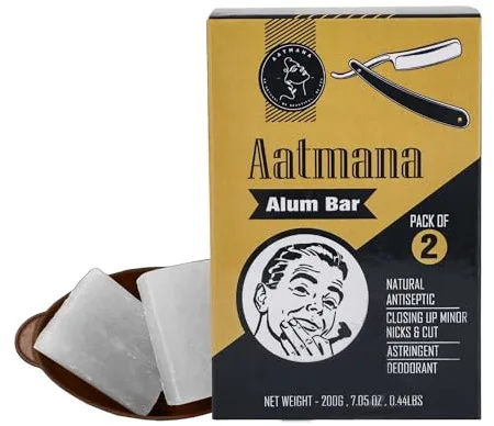 AATMANA Barra De Alumbre De Afeitar 100 Gram X 2 | Barras De Alumbre De Afeitado De Potasio De Calidad | Sin Fragancia | Detiene El Sangrado Debido A Cortes Y Rasguños Menores Después Del Afeitado