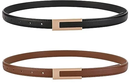 KEYRI 2 Piezas Cinturón para Mujer Cinturón de Cuero PU Cinturon Moda Clásica Cinturón de Vestir Cinturón de Jeans Adecuado para el Vestido de las Señoras Jeans Suéter (Negro + Marrón)