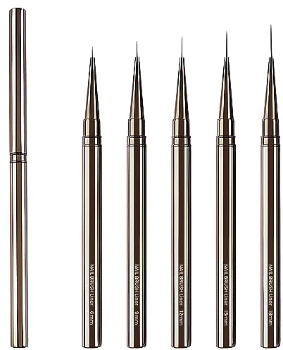 Lokaloka 6/9/12/15/18mm Pinceles para Uñas Fino de Gel Nail Art Decoracion con Tapa, 5 Piezas Pincel Semipermanente Acrilica Profesional Construcción Kit Manicura Francesa Set