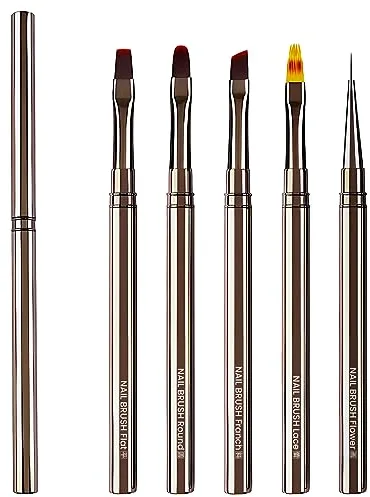 Lokaloka 5 Pinceles para Uñas de Gel Nail Art con Tapa y Ombre, Pincel Semipermanente Decoracion Profesional Acrilicas Construcción Kit Manicura Francesa Set