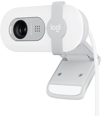 Logitech Brio 100, cámara Web Full HD para reuniones y Streaming, Equilibrio de iluminación automático, micrófono Integrado, Tapa de privacidad, USB-A, Microsoft Teams, Google Meet, Zoom y más,Blanco
