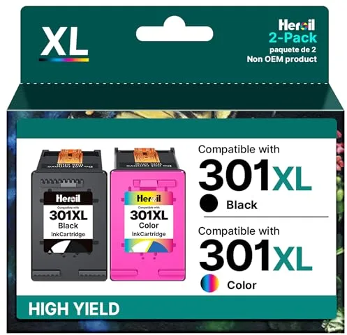 Heroil 301 301XL Negro y Color Cartuchos de Tinta para HP 301 XL, Alta Capacidad, Compatible para HP Envy 4500 5530 5534 DeskJet 2540 2543 2544 1000 1050 1510 3050 OfficeJet 2620 2622 4630