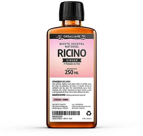 Aceite de Ricino 250 ml - 100% virgen - Puro y Prensado en frío - Ricinus Communis - Cabello, pestañas, cejas, uñas, barba