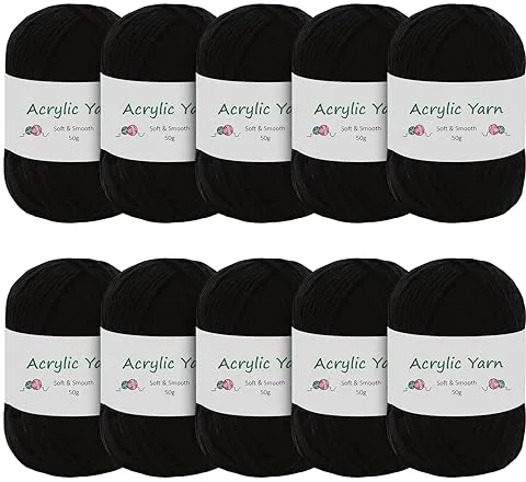 Domkan Hilo Crochet 500g, Algodon Suave para Tejer (Aguja: 3,0-4,0 mm), Negro