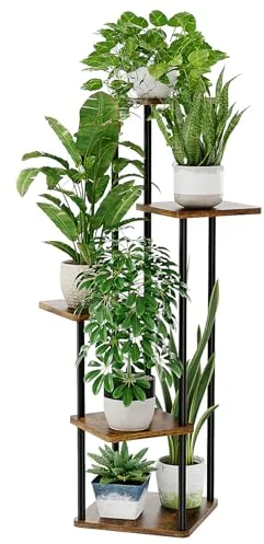 Bamworld Soporte Esquinero para Plantas de Interior Estante de Metal de 5 Niveles para Múltiples Plantas Soporte Alto para Flores para Patio, Jardín, Balcón, Sala de Estar, Dormitorio (Marrón)