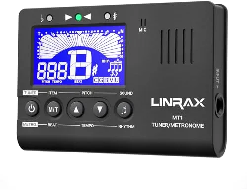 Linrax MT1 Metrónomo Afinador, Metrónomo Sintonizador Digital Generador de Tonos 3 en 1 para Guitarra Bajo Ukelele Violín Saxofón Trompeta Clarinete Flauta, Afinador Cromático para Todos Instrumentos