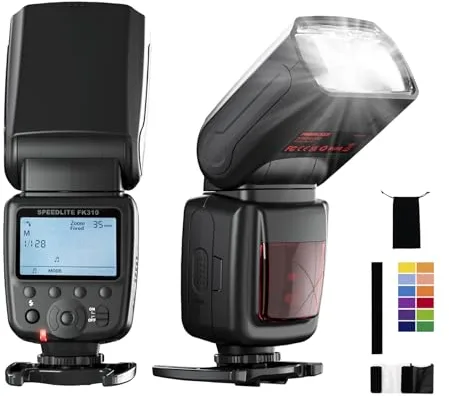 PHOTOOLEX LCD Flash Speedlite para Canon Nikon Sony Panasonic Olympus Fujifilm Pentax Sigma Minolta Leica y Otras cámaras SLr Digital dslr Rollo SLR y Cámaras Digitales con Zapata de Contacto Singular