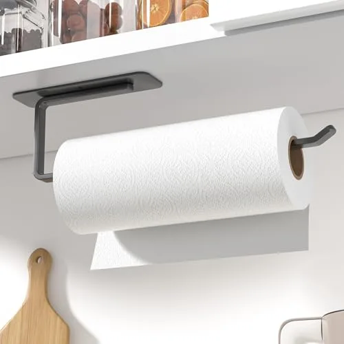 Portarrollos Papel Cocina – Ambos Disponibles en Adhesivo y perforación, Porta Rollos de Papel Cocina para Montaje en Pared, Aluminio mejoradosoporte Papel Cocina Negro