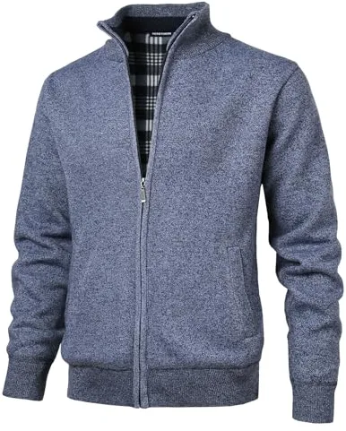 Herothorn Cárdigan de Punto Cremallera cálido suéter Forro Polar para Hombre Chaqueta Jersey de Manga Larga suéter Grueso Completa y Cuello Alto cálido JerséIs Rebeca Sueltos Acolchado