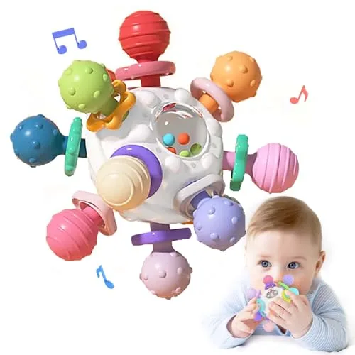 Juguete Mordedor Pelota Bebé 0 Meses+, Juguete de Denticion Sonajero para Bebe, Educativos Sensorial Silicona Regalo de Niños Y Niñas