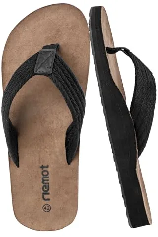 riemot Chanclas Hombre,Sandalias Hombre Verano con Soporte para el Arco,Chanclas de Ducha Antideslizantes para Playa, Piscina,Flip Flops Suaves y Amortiguadoras Negro-EU43