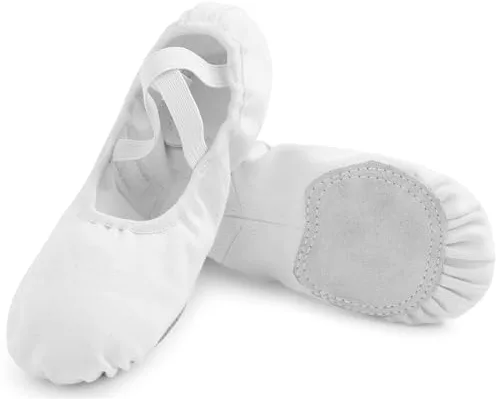 Uniuni Zapatillas Ballet Niña Elástica Zapatos Ballet Mujer Medias Puntas Zapatos con Suela de Cuero Dividido Blanco 40