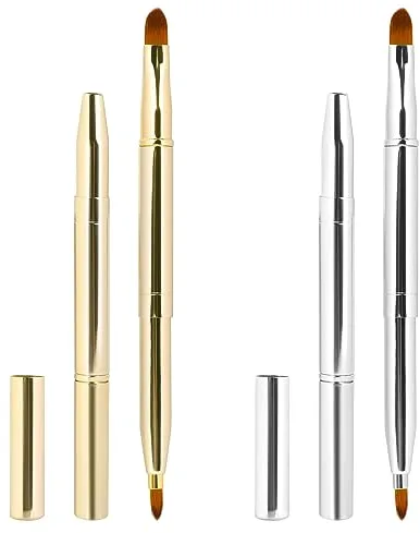 Paquete de 2 brochas retráctiles para pintalabios, brillo de labios, doble extremo, brochas de maquillaje de labios con tapa, cepillo para pintalabios, aplicador de bálsamo labial de viaje